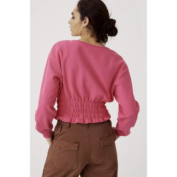 NEW Anthropologie Maeve Pink Smocked Boat Neck Pullover - Large - Picture 2 of 8